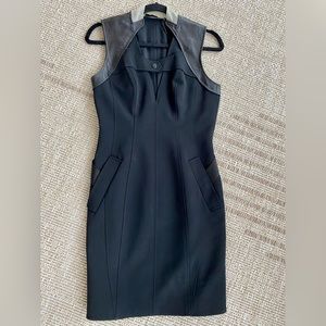 Alexander wang- fitted silk and leather sheath dress in black size 4